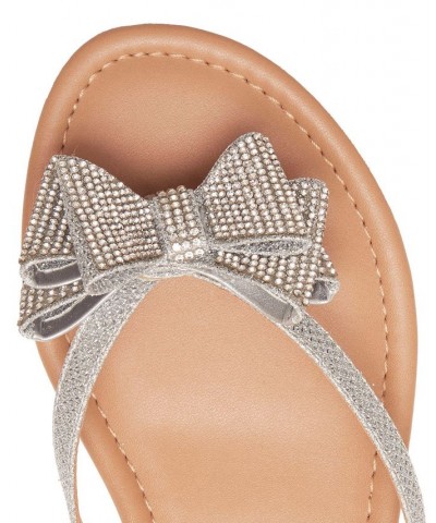 Women's Mabae Bow Flat Sandals Silver $24.99 Shoes