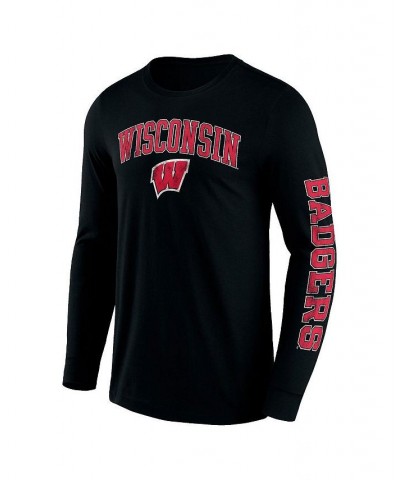 Men's Branded Black Wisconsin Badgers Distressed Arch Over Logo 2.0 Long Sleeve T-shirt $23.99 T-Shirts
