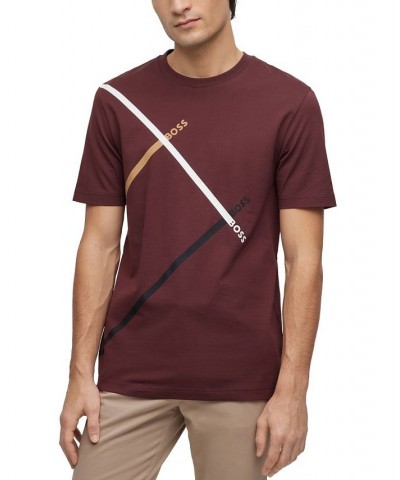 BOSS Men's Cotton-Jersey Signature-Stripe Logo Print T-shirt Red $50.76 T-Shirts