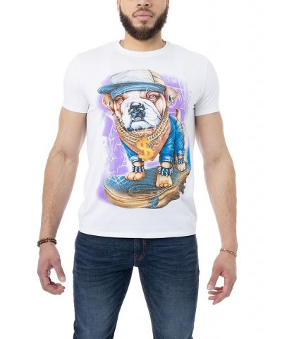 Men's Hip-Hop Skater Bulldog Rhinestone T-shirt White $25.20 T-Shirts