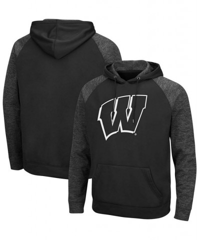 Men's Black Wisconsin Badgers Blackout 3.0 Tonal Raglan Pullover Hoodie $29.14 Sweatshirt