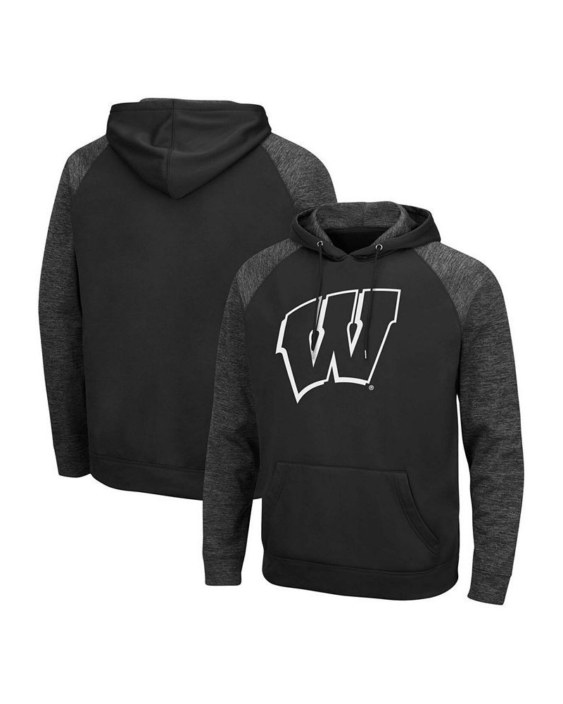 Men's Black Wisconsin Badgers Blackout 3.0 Tonal Raglan Pullover Hoodie $29.14 Sweatshirt