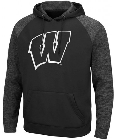 Men's Black Wisconsin Badgers Blackout 3.0 Tonal Raglan Pullover Hoodie $29.14 Sweatshirt