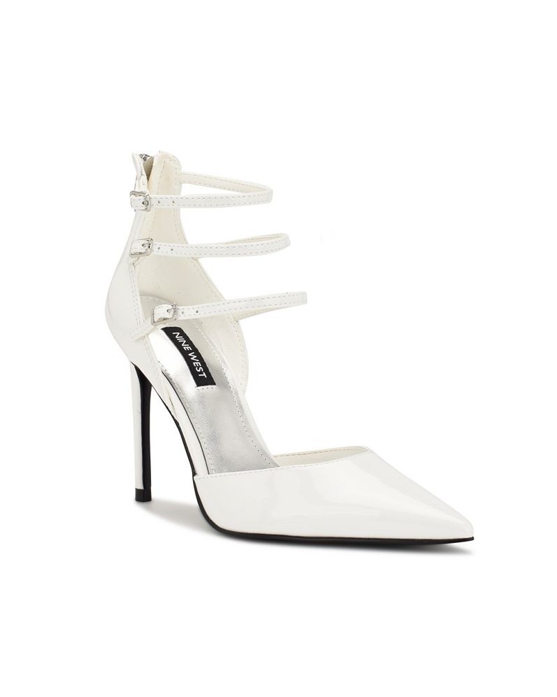 Women's Frann Pointy Toe D'Orsay Strappy Pumps White $58.31 Shoes