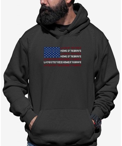 Men's Land of The Free American Flag Word Art Hooded Sweatshirt Gray $28.20 Sweatshirt