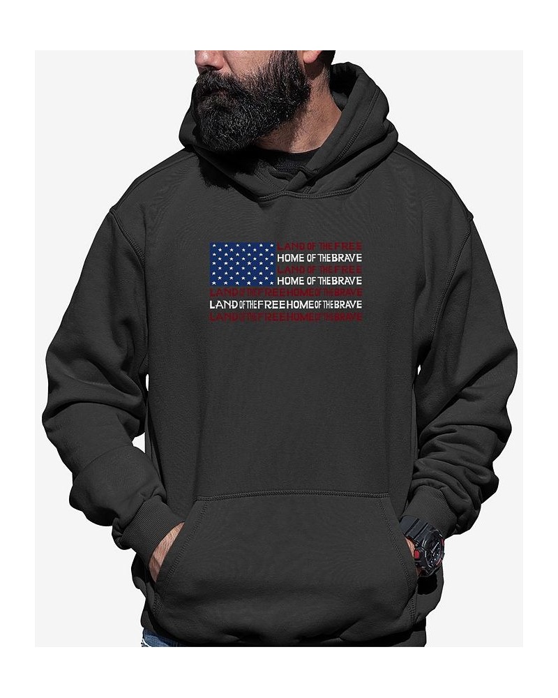 Men's Land of The Free American Flag Word Art Hooded Sweatshirt Gray $28.20 Sweatshirt