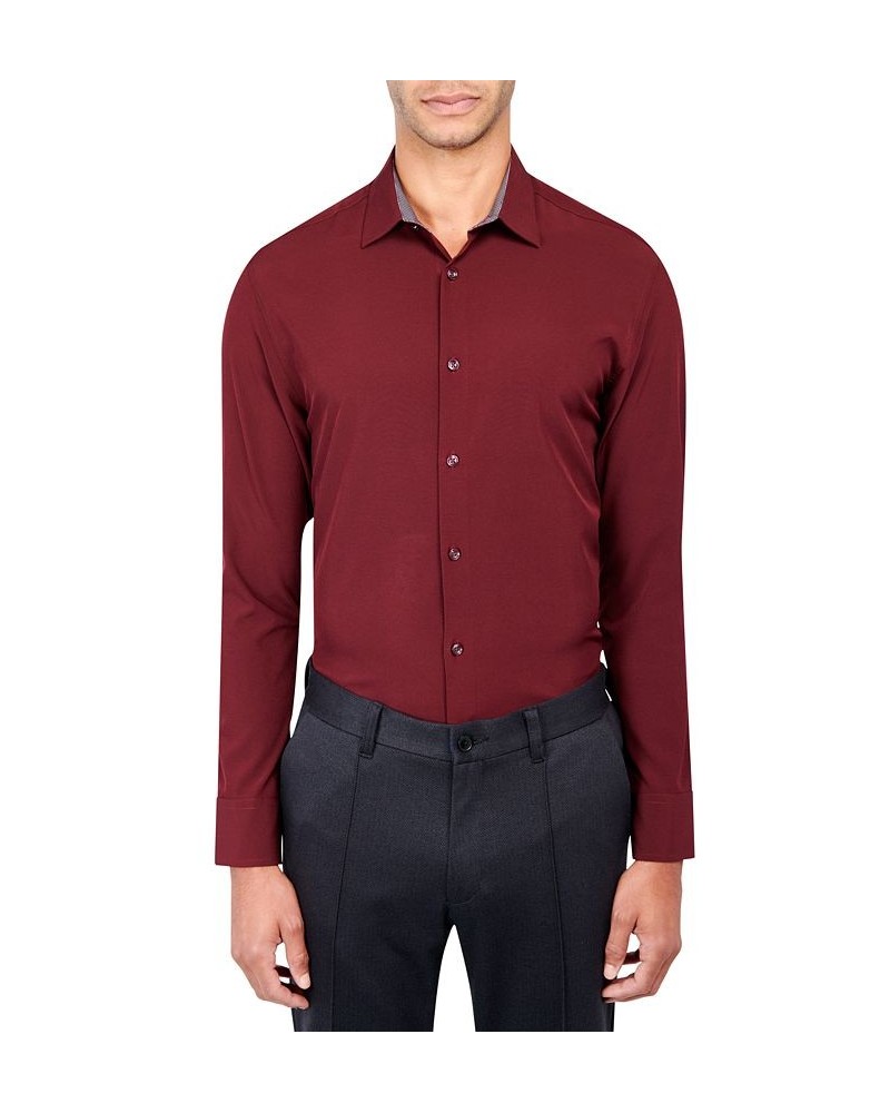 Men's Slim-Fit Solid Performance Dress Shirt Red $16.53 Dress Shirts