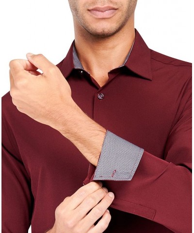 Men's Slim-Fit Solid Performance Dress Shirt Red $16.53 Dress Shirts