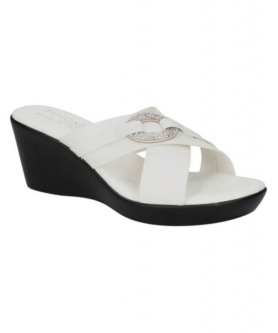 Women's Tuscany Sabina Wedge Sandals White $30.00 Shoes