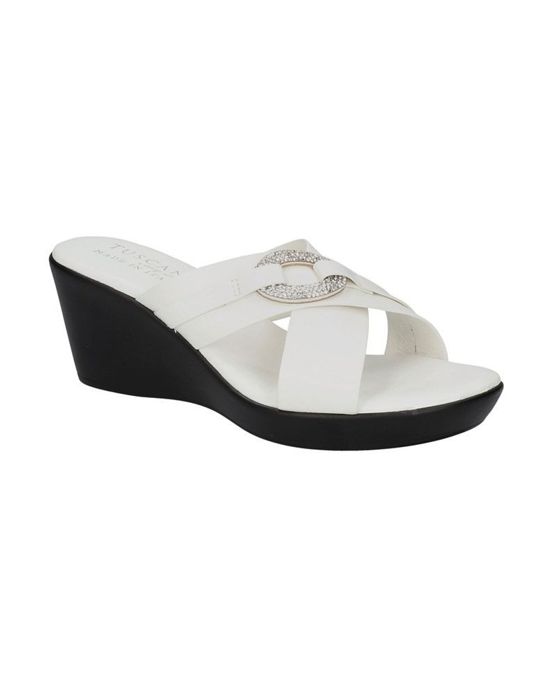 Women's Tuscany Sabina Wedge Sandals White $30.00 Shoes