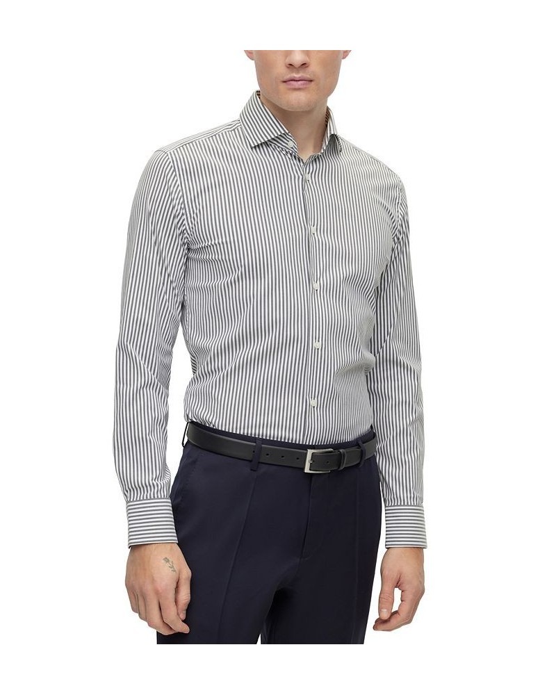 BOSS Men's Slim-Fit Shirt in Striped Performance-Stretch Fabric Black $68.08 Shirts