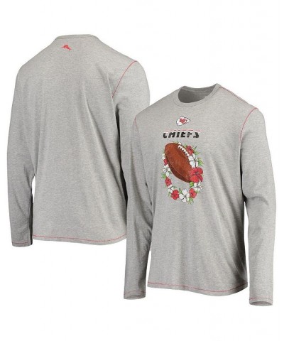 Men's Heathered Gray Kansas City Chiefs Sport Lei Pass Long Sleeve T-shirt $34.85 T-Shirts