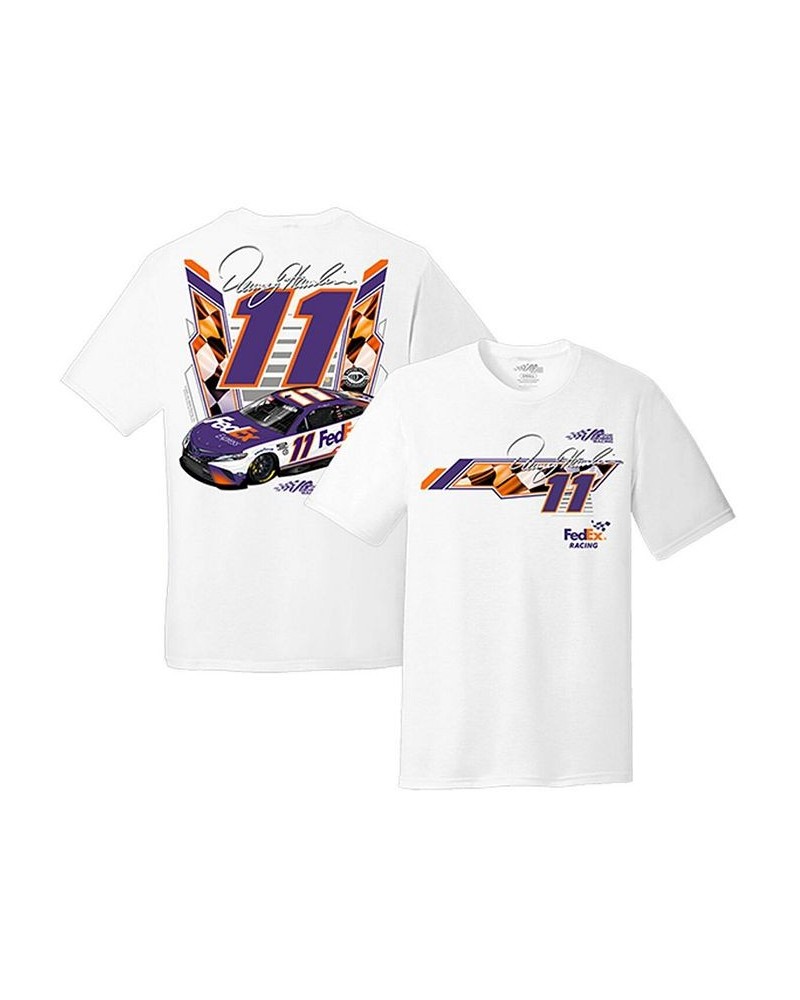Men's White Denny Hamlin 2023 11 FedEx T-shirt $16.40 T-Shirts