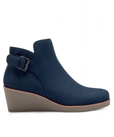 Women's Bradley Wedge Booties Blue $62.35 Shoes