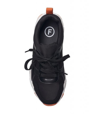 Women's Riley Chunky Sporty Lace-up Sneakers Black $52.92 Shoes