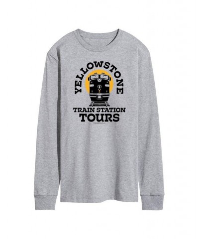 Men's Yellowstone Train Station Tours Long Sleeve T-shirt Gray $20.58 T-Shirts