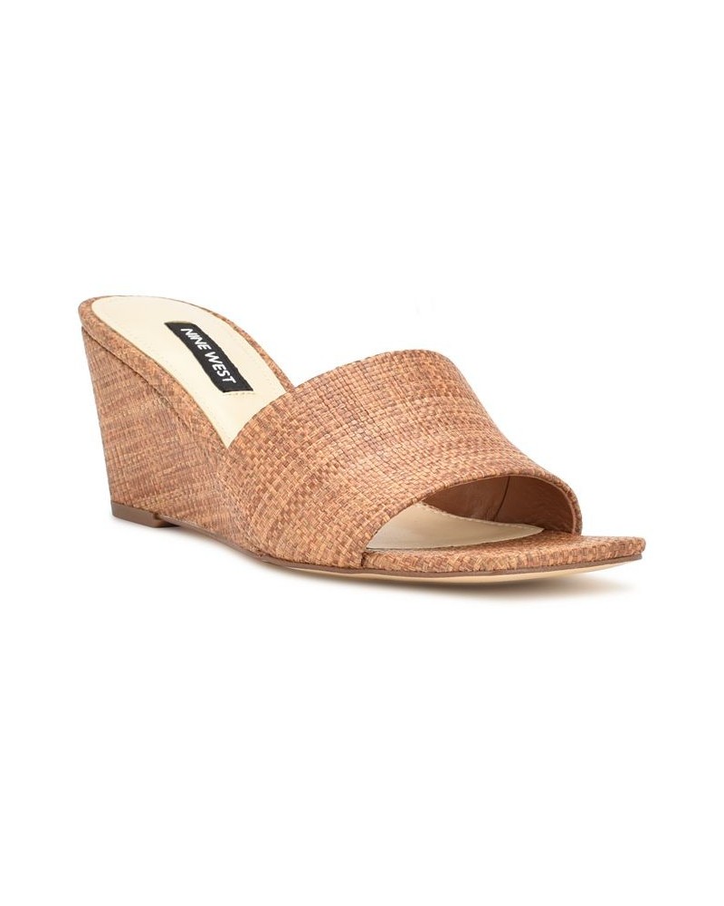Women's Kerina Square Toe Wedge Slide Sandals Brown $45.60 Shoes
