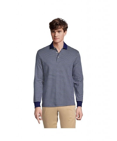 Men's Long Sleeve Jacquard Super Soft Supima Polo Shirt Blue $34.48 Polo Shirts