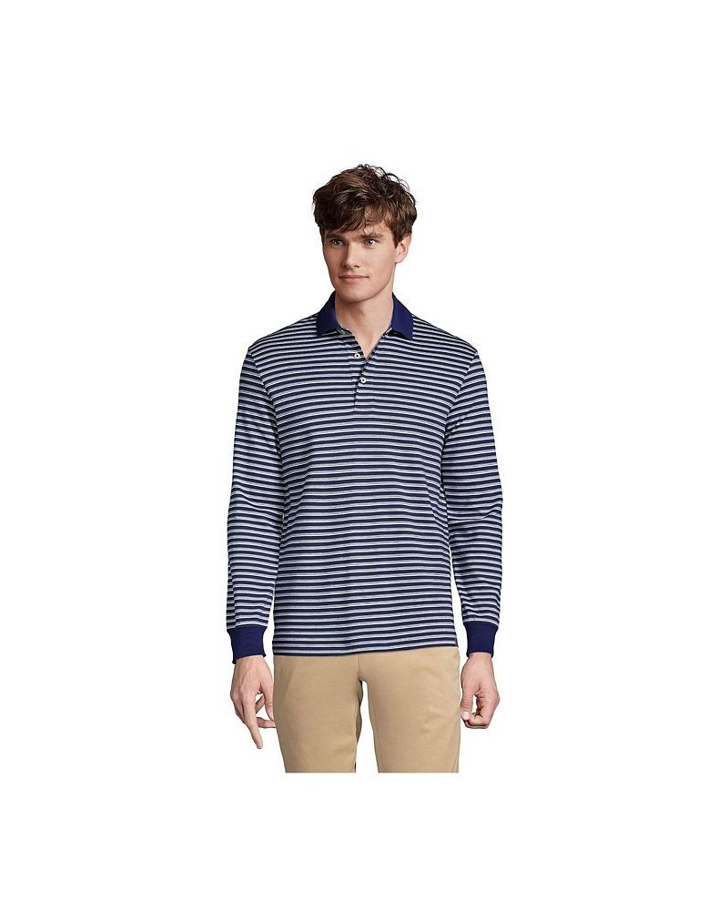 Men's Long Sleeve Jacquard Super Soft Supima Polo Shirt Blue $34.48 Polo Shirts