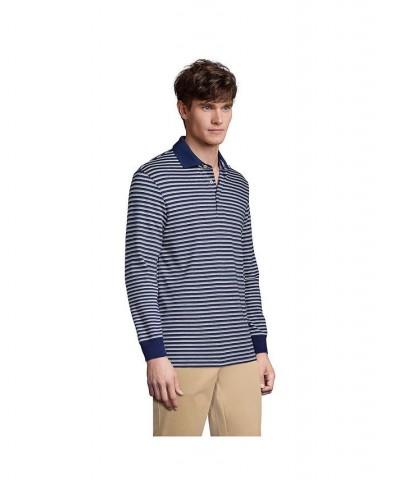 Men's Long Sleeve Jacquard Super Soft Supima Polo Shirt Blue $34.48 Polo Shirts