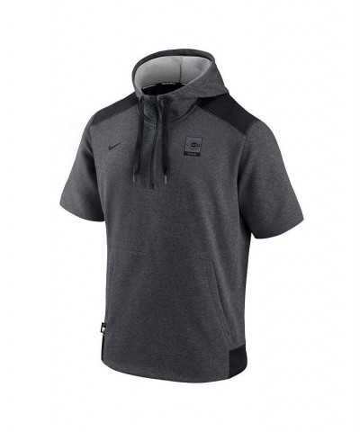 Men's Heathered Charcoal, Black Cincinnati Reds Authentic Collection Dry Flux Performance Quarter-Zip Short Sleeve Hoodie $36...