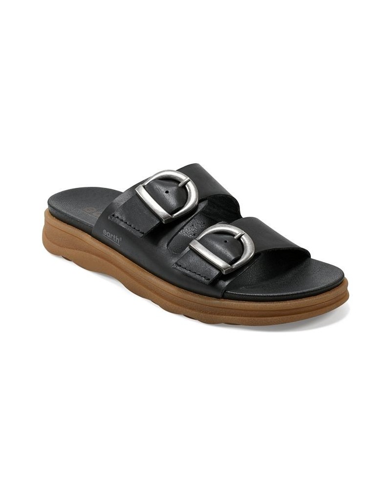 Women's Lory Strappy Casual Flat Slip-On Sandals Black $43.56 Shoes