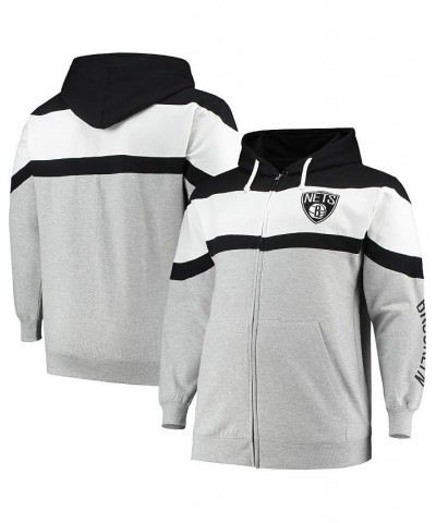 Men's Black, Heathered Gray Brooklyn Nets Color Block Wordmark Logo Big and Tall Full-Zip Hoodie $26.66 Sweatshirt