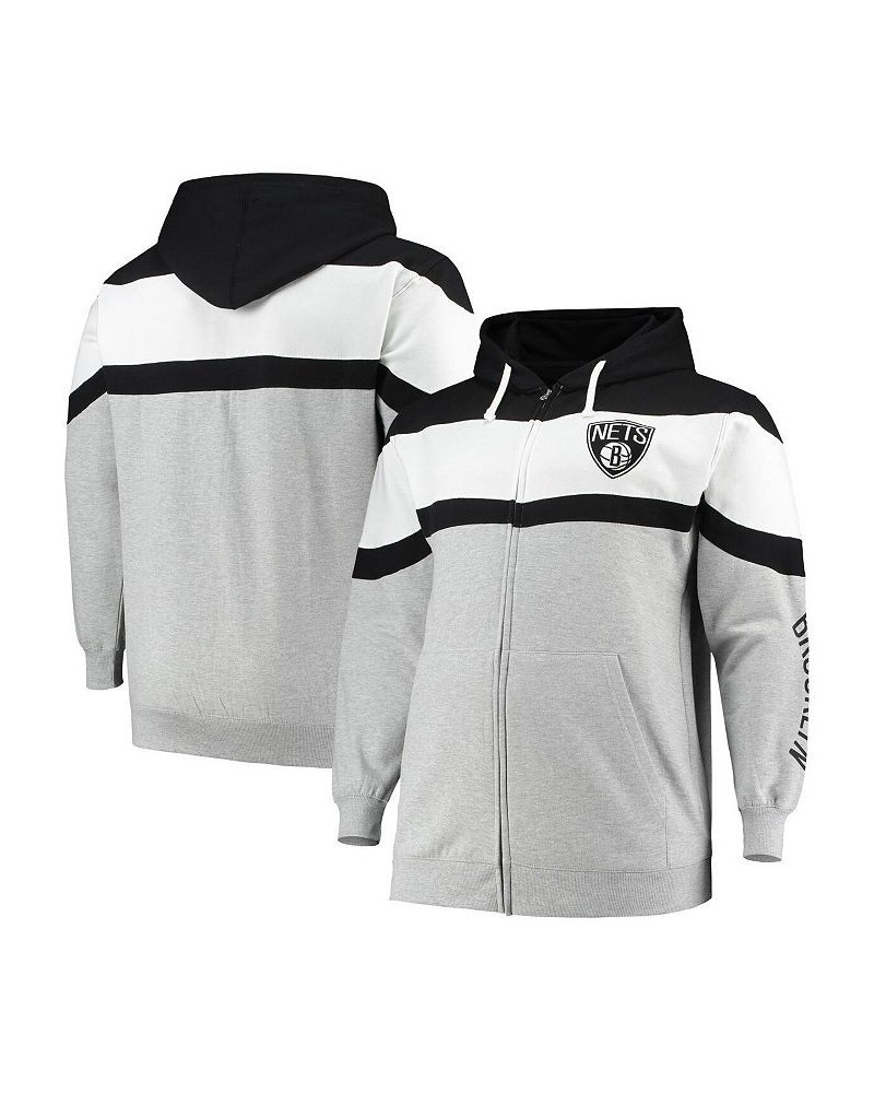 Men's Black, Heathered Gray Brooklyn Nets Color Block Wordmark Logo Big and Tall Full-Zip Hoodie $26.66 Sweatshirt