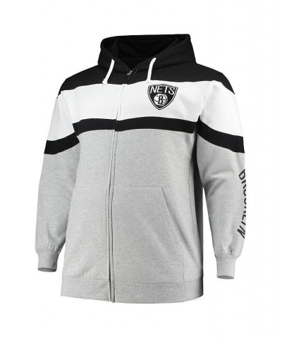 Men's Black, Heathered Gray Brooklyn Nets Color Block Wordmark Logo Big and Tall Full-Zip Hoodie $26.66 Sweatshirt