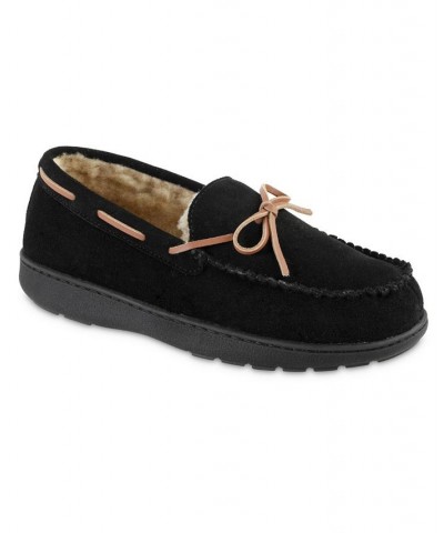 Signature Men's Genuine Suede Moccasin Comfort Slipper with Berber lining Black $18.02 Shoes