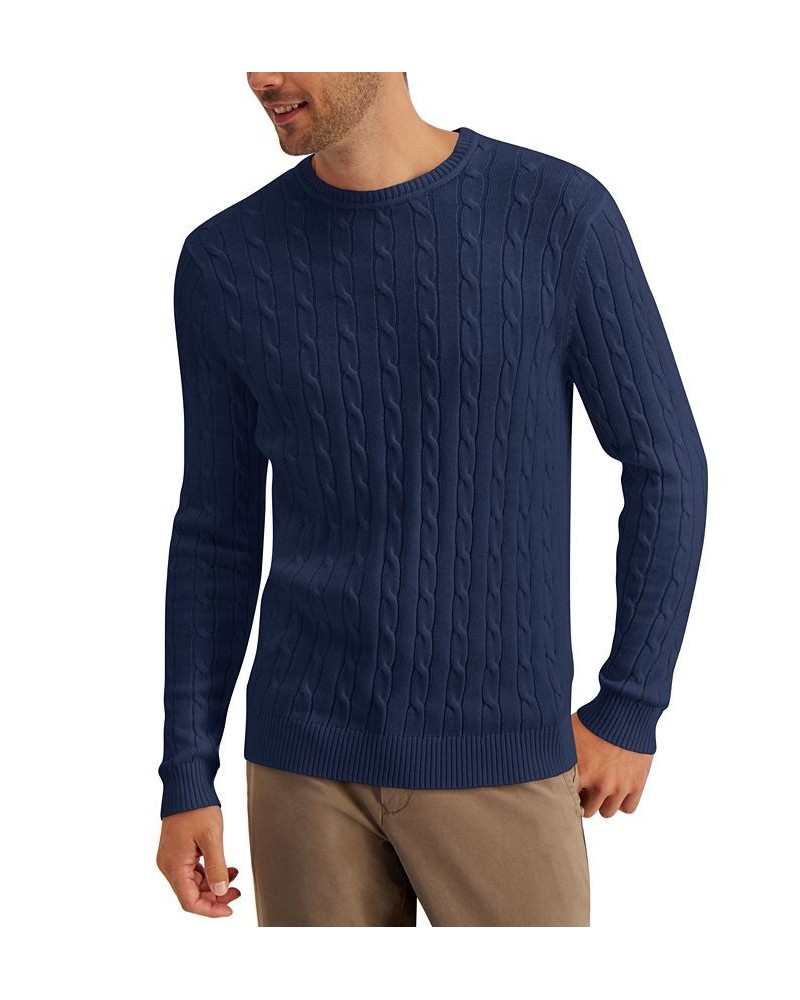 Men's Cable-Knit Cotton Sweater Blue $14.54 Sweaters