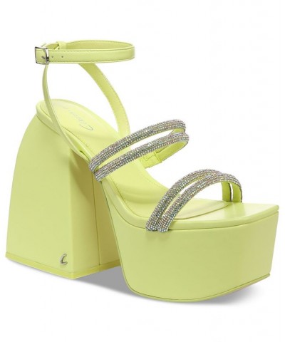 Mila Jewel Strappy Rhinestone Platform Sandals Green $39.99 Shoes