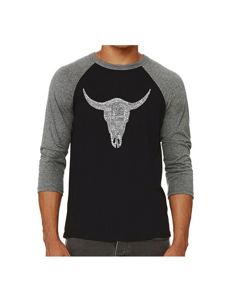 Country Music Cow Skull Men's Raglan Word Art T-shirt Gray $25.64 T-Shirts