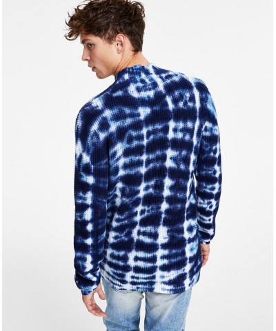 Men's Waffle Tie-Dye Mock Neck Sweater Blue $17.12 Sweaters