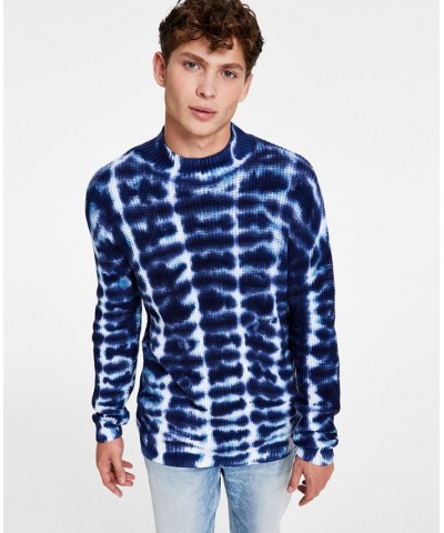 Men's Waffle Tie-Dye Mock Neck Sweater Blue $17.12 Sweaters