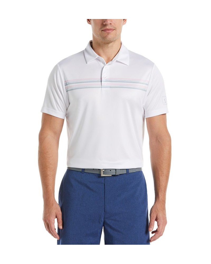 Men's Chest Stripe Short Sleeve Golf Polo White $14.88 Polo Shirts