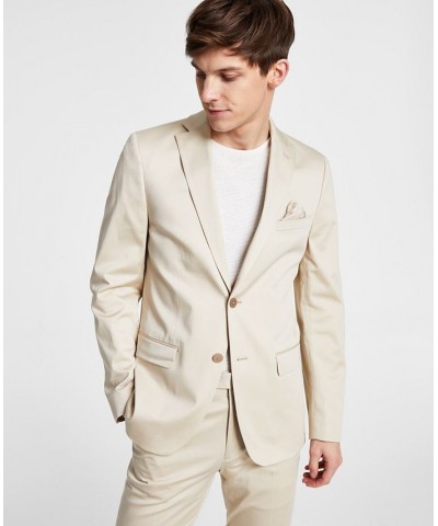 Men's Slim-Fit Cotton Suit Jacket Tan/Beige $162.80 Suits