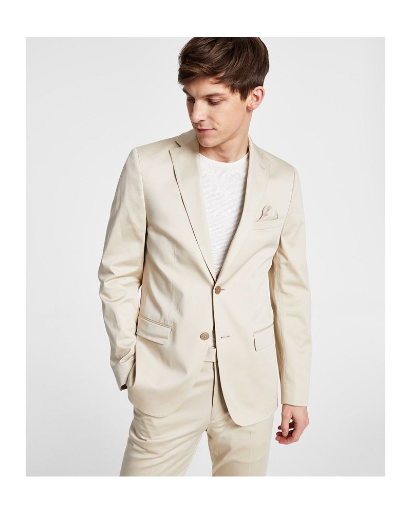 Men's Slim-Fit Cotton Suit Jacket Tan/Beige $162.80 Suits