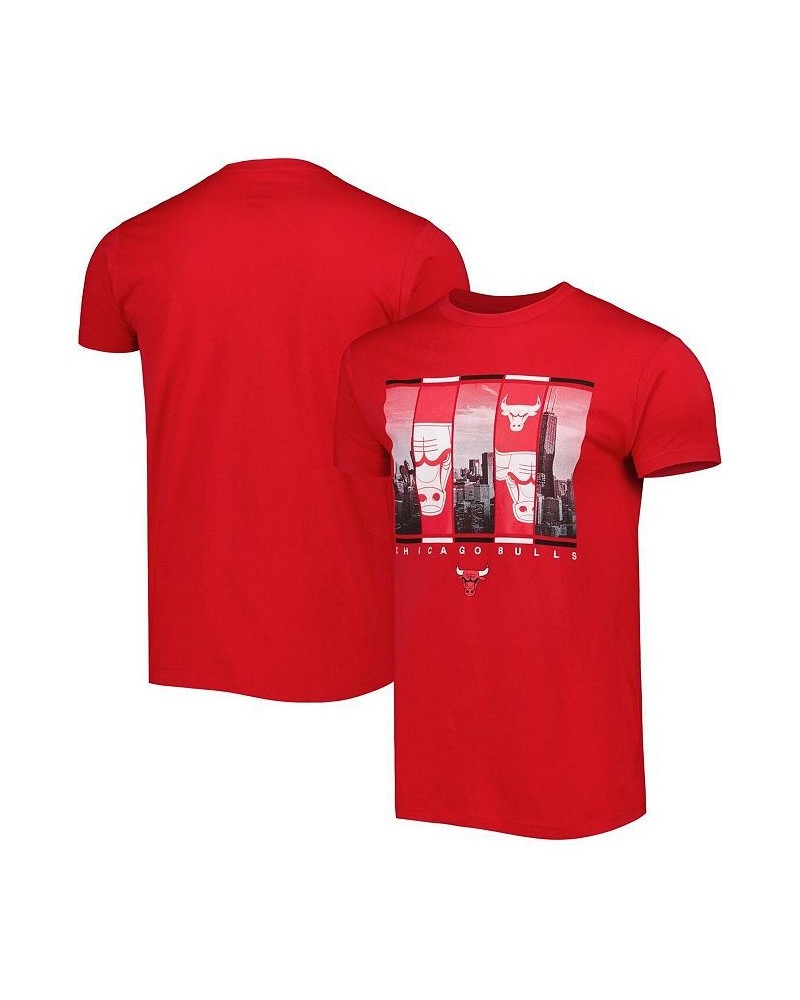 Men's Red Chicago Bulls City Skyline T-shirt $21.15 T-Shirts