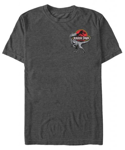 Jurassic Park Men's Left Chest Raptor Logo Short Sleeve T-Shirt Gray $15.05 T-Shirts