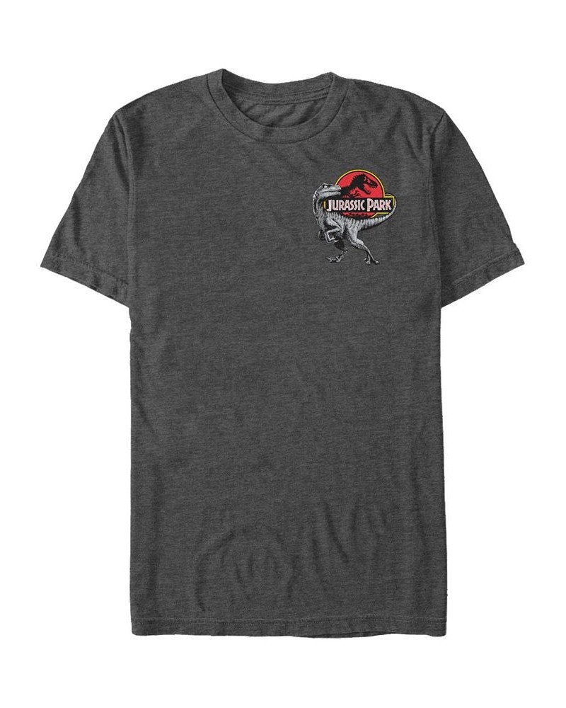 Jurassic Park Men's Left Chest Raptor Logo Short Sleeve T-Shirt Gray $15.05 T-Shirts