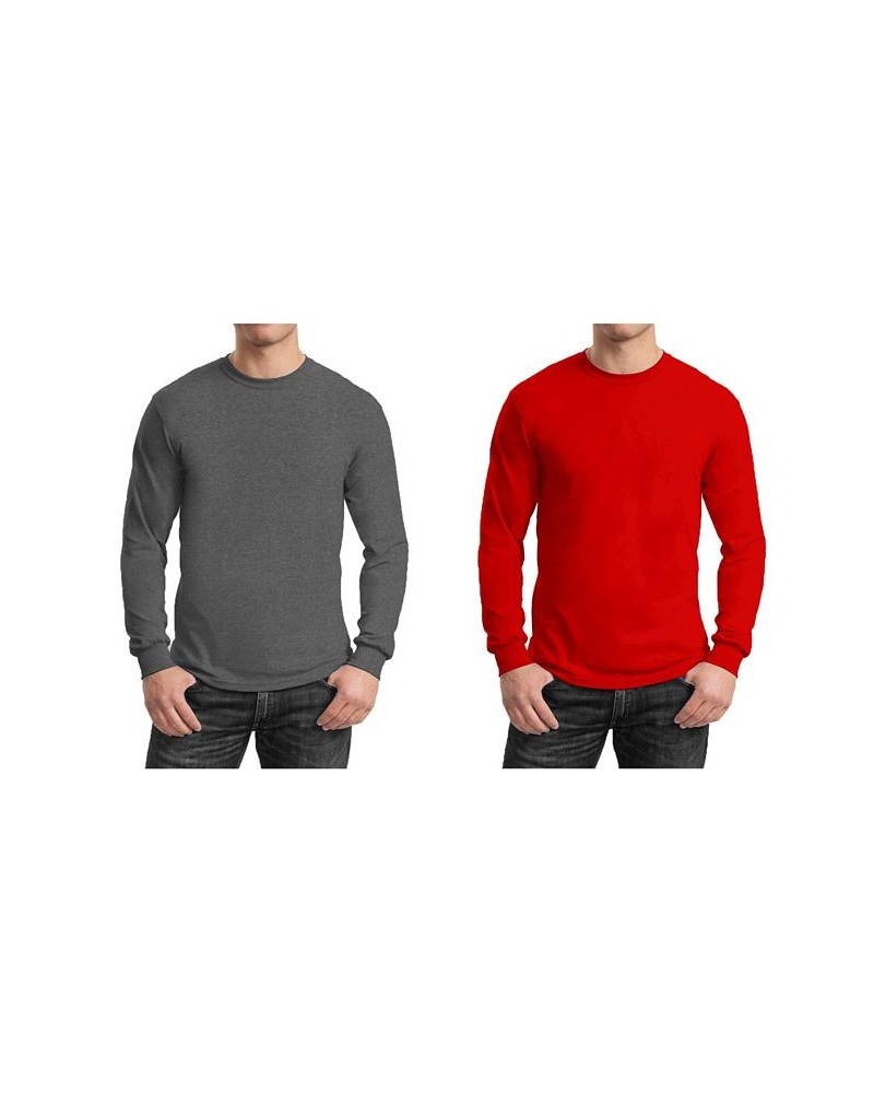 Men's 2-Pack Egyptian Cotton-Blend Long Sleeve Crew Neck Tee Charcoal/Red $21.00 T-Shirts