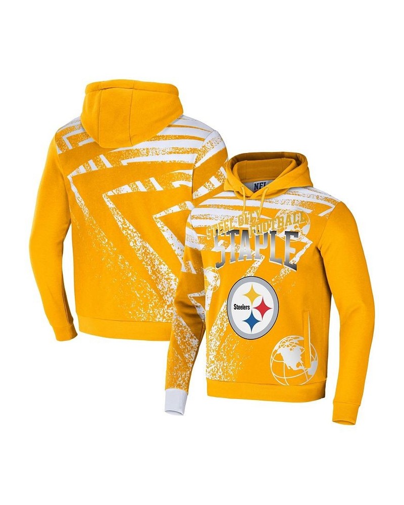 Men's NFL X Staple Yellow Pittsburgh Steelers Team Slogan All Over Print Pullover Hoodie $38.49 Sweatshirt