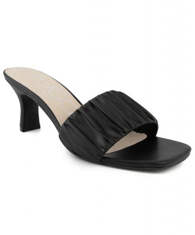 Women's Leader Kitten Heel Ruched Dress Sandals Black $17.60 Shoes