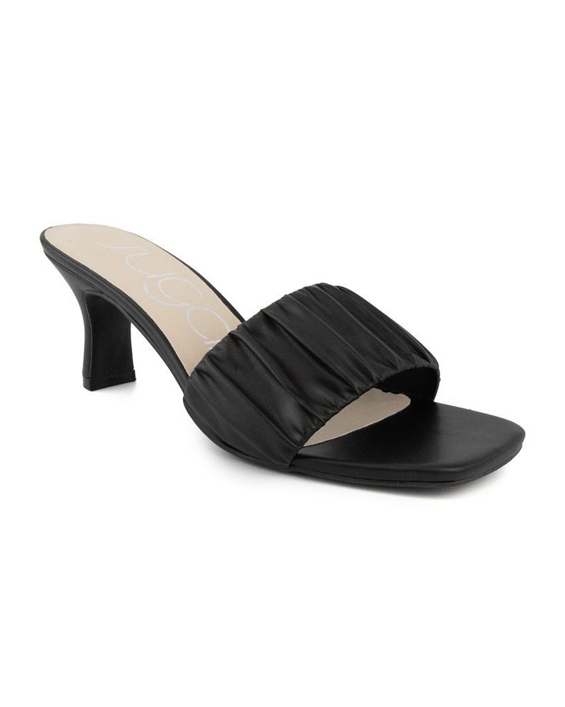 Women's Leader Kitten Heel Ruched Dress Sandals Black $17.60 Shoes