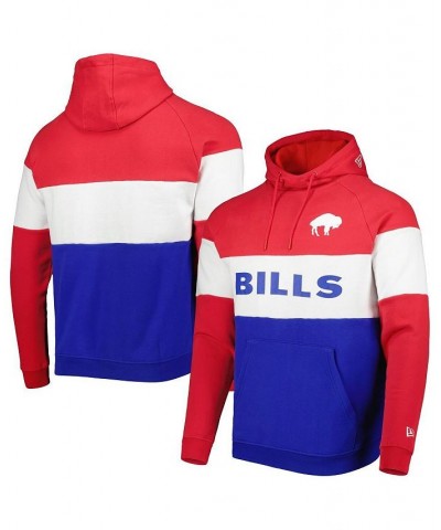 Men's Royal and Red Buffalo Bills Colorblock Throwback Pullover Hoodie $32.85 Sweatshirt