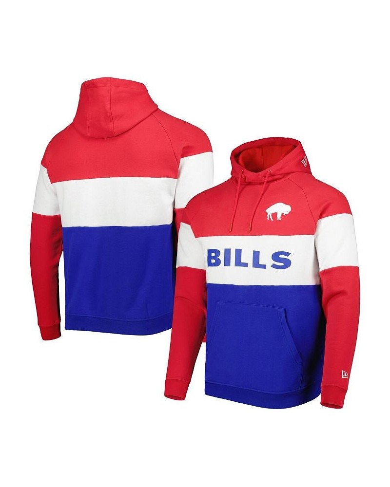 Men's Royal and Red Buffalo Bills Colorblock Throwback Pullover Hoodie $32.85 Sweatshirt