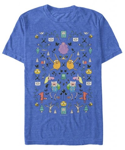 Men's Adventure Time Mirrored Icons Short Sleeve T- shirt Blue $20.29 T-Shirts