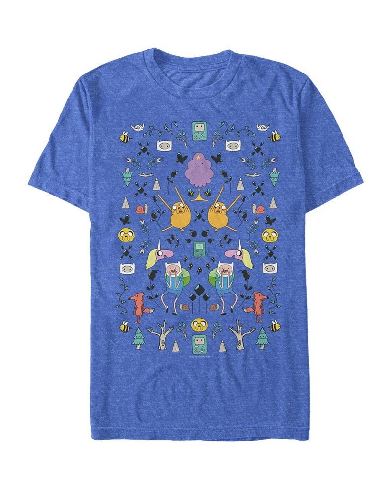 Men's Adventure Time Mirrored Icons Short Sleeve T- shirt Blue $20.29 T-Shirts