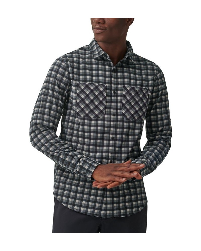 Men's Compass Stretch Plaid Button-Down Tech Shirt Blue $18.44 Shirts